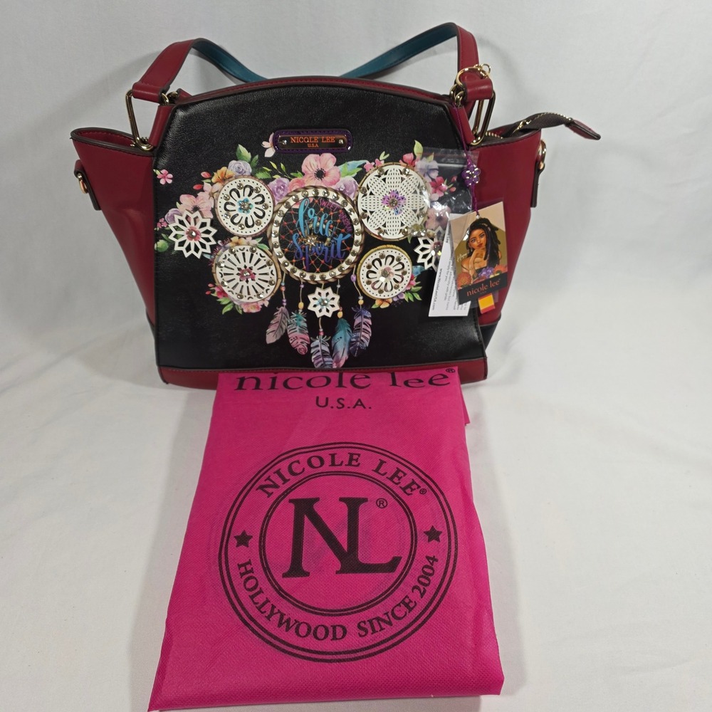 Nicole Lee USA Dream of All Colors Boho Satchel Crossbody Bag Black Red Teal NWT - Picture 2 of 11